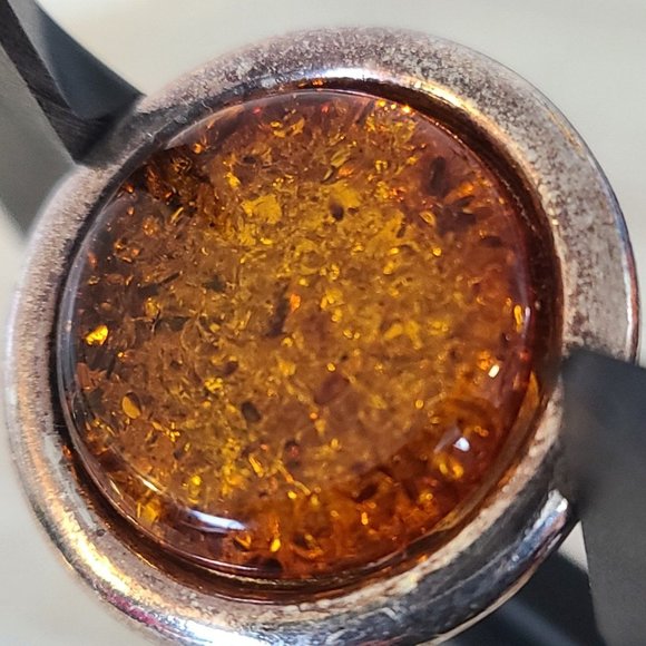 Vintage Sterling Silver Cognac Amber Earrings Circle Clip On - Picture 10 of 12